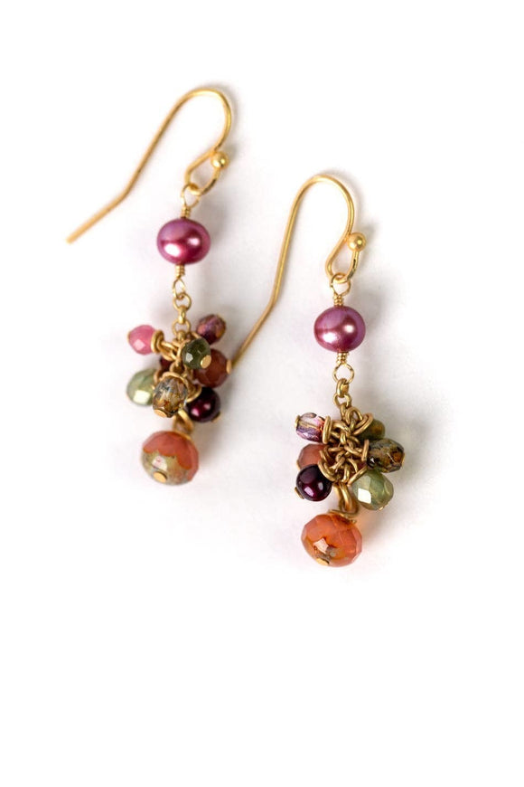 Anne Vaughan Designs Jewelry - Tender Pearl Czech Glass Tourmaline Cluster Earrings