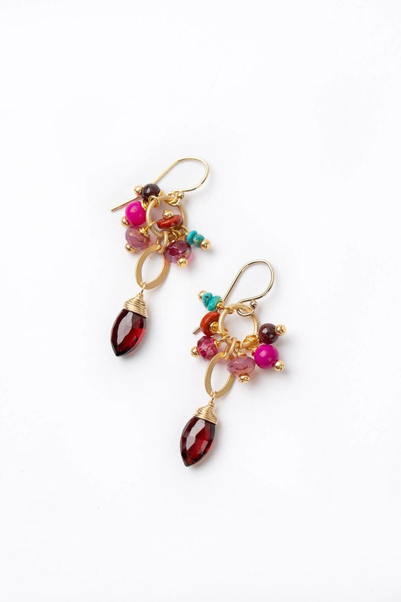 Anne Vaughan Designs Jewelry - Azalea Garnet, Jasper, Fuchsia Chalcedony Cluster Earring