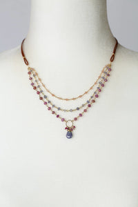 Anne Vaughan Designs Jewelry - Blossom 18-20" Ruby, Moonstone with Tanzanite Multistrand Necklace