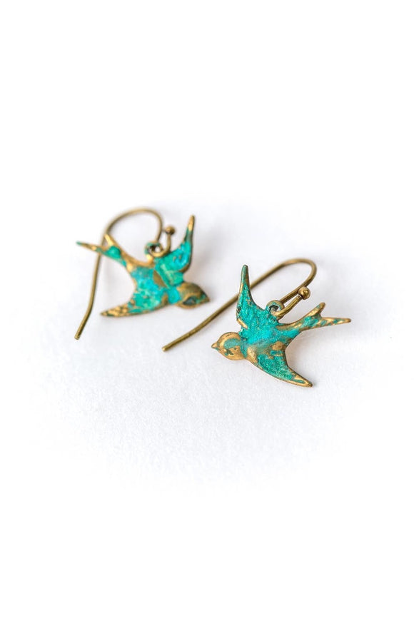 Anne Vaughan Designs Jewelry - Heron Patina Bird Dangle Earrings