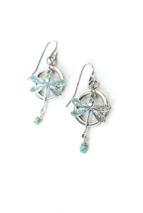 Anne Vaughan Designs Jewelry - Lakeside Czech Glass, Patina Dragonfly Hoop Dangle Earrings