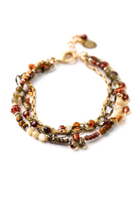 Anne Vaughan Designs Jewelry - Fireside 7.5-8.5" Hessonite Garnet, Czech Glass, Mother Of Pearl Multistrand Bracelet