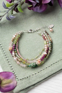 Anne Vaughan Designs Jewelry - Orchid 7.5-8.5" Pearl, Peridot, Ruby With Tourmaline Multist