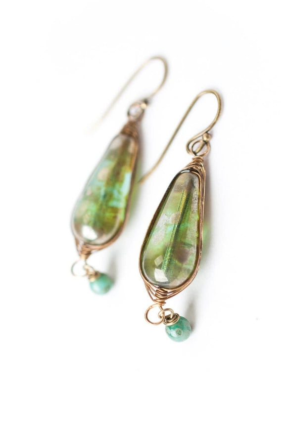 Anne Vaughan Designs Jewelry - Rustic Creek Herringbone Czech Glass Dangle Earrings