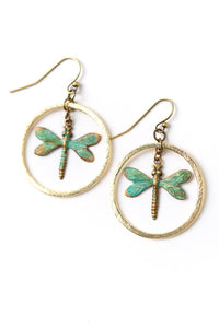 Anne Vaughan Designs Jewelry - Rustic Creek Brass Patina Dragonfly Simple Earrings