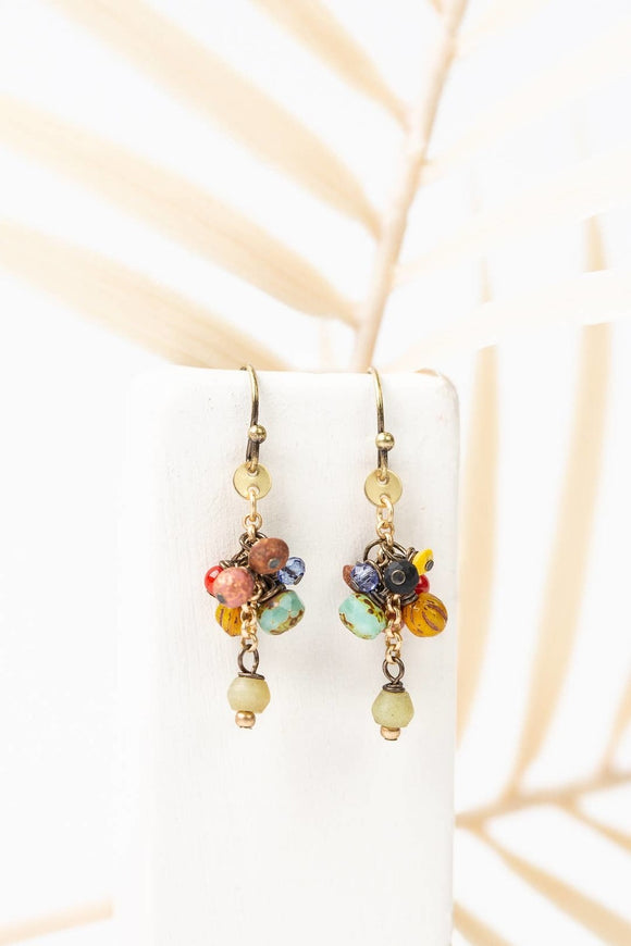 Anne Vaughan Designs Jewelry - Sisterhood Portuguese Trade Bead, Czech Glass, Crystal Cluster Earrings
